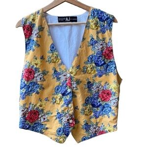 Vintage AJ 100% Cotton Floral Vest with Beaded Accents. Size L